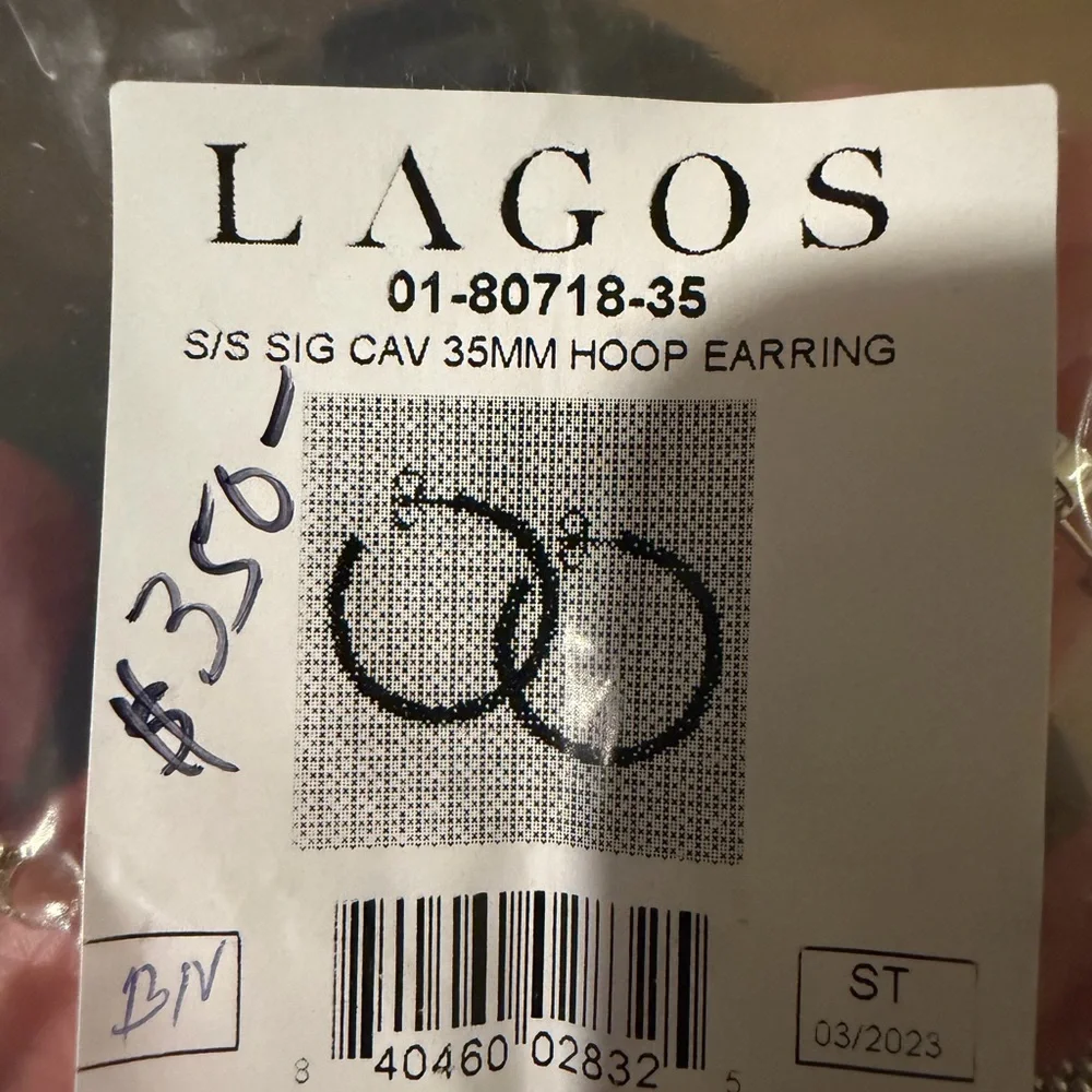 Lagos silver caviar 35mm hoops - Picture 4 of 6